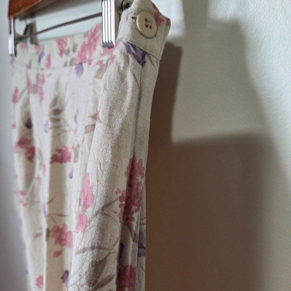EUC VAN HEUSEN WOMEN FLORAL LONG LINEN BLEND A LINE SKIRT SIZE SMALL - Picture 8 of 16